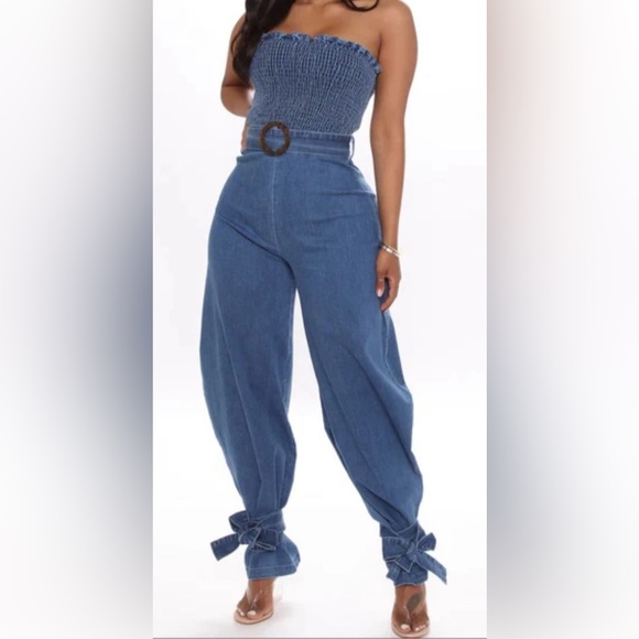 Fashion Nova Denim - Fashion Nova Blue Denim Overalls with Tie Details